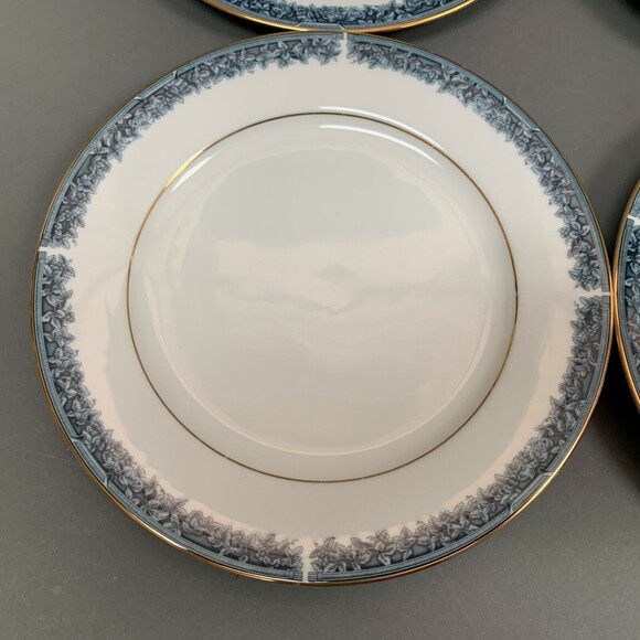 Noritake Legendary Edgerow Salad Plates Blue White Gold Trim 4078 Lot of 4 - Picture 2 of 9